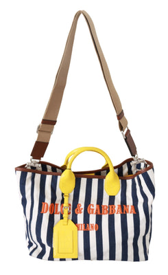 Blue White Striped Shopping Borse Women Tote Cotton Bag