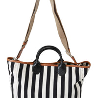 Black White Stripes Shopping Borse Women Tote Cotton Bag