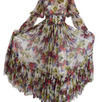 Multicolor Floral Silk Long Gown Dress