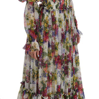 Multicolor Floral Silk Long Gown Dress