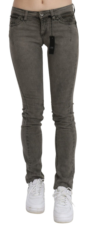 Gray Low Waist Skinny Denim Cotton Jeans