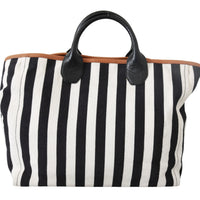 Black White Stripes Shopping Borse Women Tote Cotton Bag
