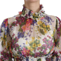 Multicolor Floral Silk Long Gown Dress