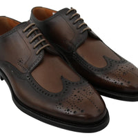 Brown Black Leather Derby Formal Brogue Shoes