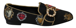 Black Amore Heart Crystal Loafers Shoes