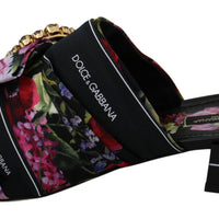 Black Floral Crystal Sandals Mules Shoes