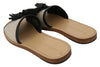 Beige Leather Linen Open Toe Slides Shoes