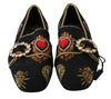 Black Amore Heart Crystal Loafers Shoes