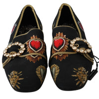 Black Amore Heart Crystal Loafers Shoes
