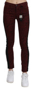 Dark Red Mid Waist Slim Fit Cotton Jeans