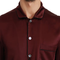 Bordeaux Silk Pajama Casual Top Shirt