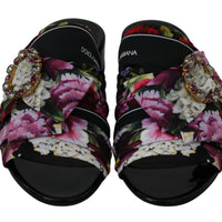 Black Floral Crystal Sandals Mules Shoes