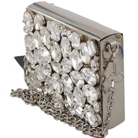 Silver Metal Crystal Clutch Purse Cross Body BOX Bag