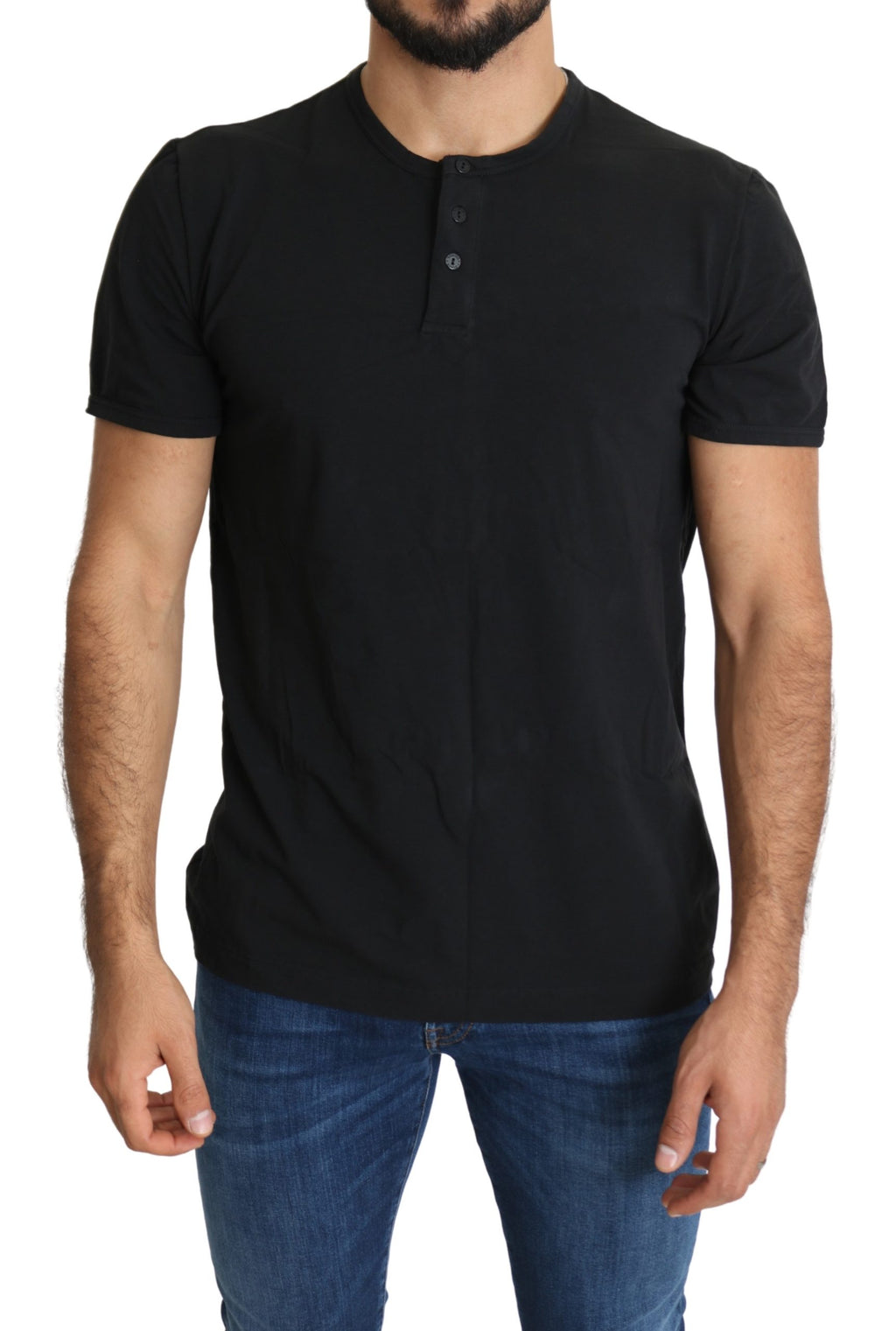 Black Henley Stretch Top Mens Underwear T-shirt