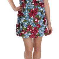 Multicolor Floral Button Crystal Mini Dress