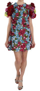 Multicolor Floral Button Crystal Mini Dress