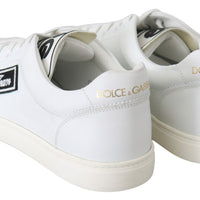 White DG GYM Leather Logo Print Mens Sneakers