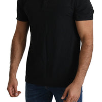 Black Henley Stretch Top Mens Underwear T-shirt