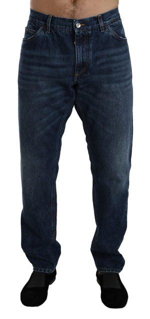 Dark Blue Washed Slim Fit Denim Cotton Jeans