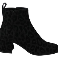 Black Leopard Short Boots Zipper Shoes