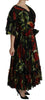 Black Floral Roses Pleated Maxi Silk