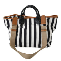 Black White Stripes Cotton Shopping Tote Borse Bag