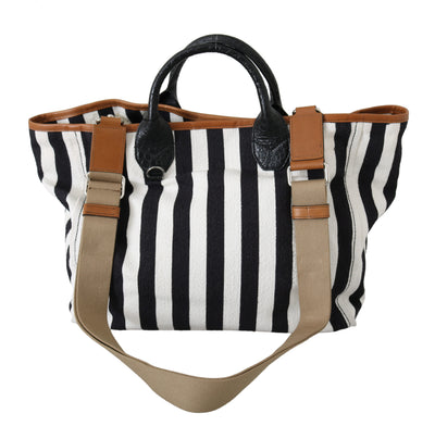 Black White Stripes Cotton Shopping Tote Borse Bag