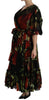 Black Floral Roses Pleated Maxi Silk