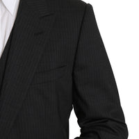 Gray Striped Wool Stretch Slim Fit Suit