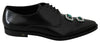 Black Leather Derby Green Crystals Formal Shoes