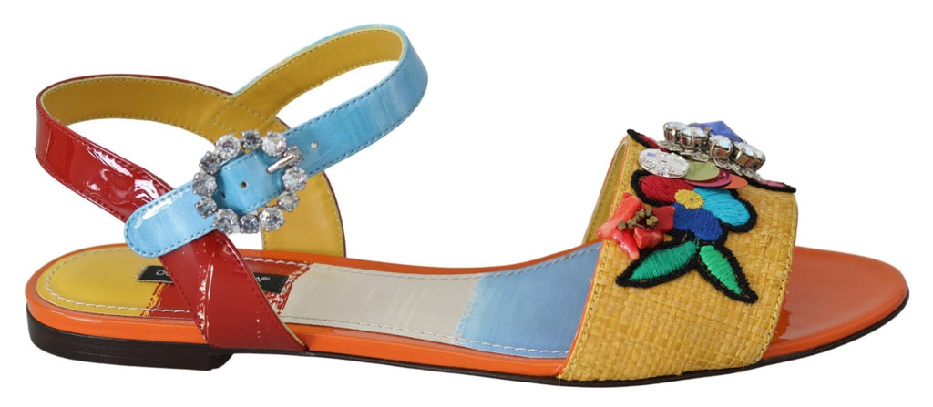 Multicolor Crystal Strap Slide Leather Sandals Sandals