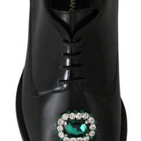 Black Leather Derby Green Crystals Formal Shoes