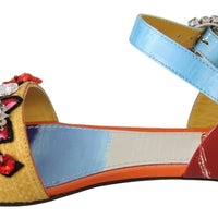 Multicolor Crystal Strap Slide Leather Sandals Sandals