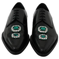 Black Leather Derby Green Crystals Formal Shoes