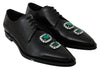 Black Leather Derby Green Crystals Formal Shoes