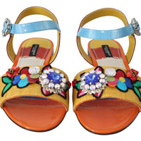 Multicolor Crystal Strap Slide Leather Sandals Sandals