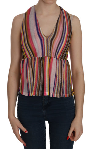 Multi Color Sleeveless Deep Neck Backless Top Blouse