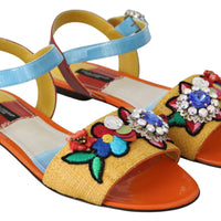 Multicolor Crystal Strap Slide Leather Sandals Sandals