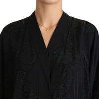 Black Lace Silk Kaftan Abaya Cape Dress