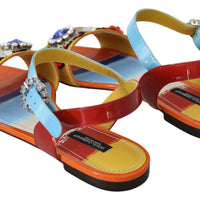 Multicolor Crystal Strap Slide Leather Sandals Sandals