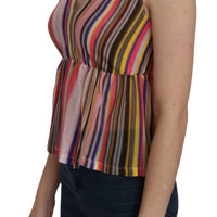 Multi Color Sleeveless Deep Neck Backless Top Blouse