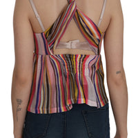 Multi Color Sleeveless Deep Neck Backless Top Blouse