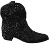 Black Sequined Boots Cowboy Shoes