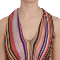Multi Color Sleeveless Deep Neck Backless Top Blouse
