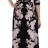 Black Pink Floral Lace Crystal Gow Dress