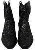 Black Sequined Boots Cowboy Shoes