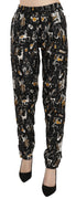 Black Jazz Club Print High Waist Tapered Pants