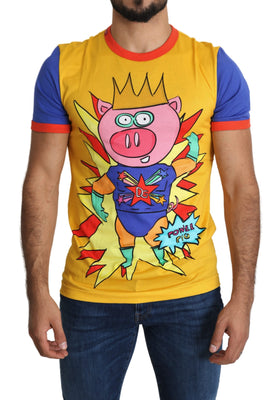 Yellow Cotton Top Super Power Pig Mens T-shirt