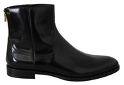 Black Leather Zipper Mens Boots