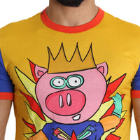 Yellow Cotton Top Super Power Pig Mens T-shirt